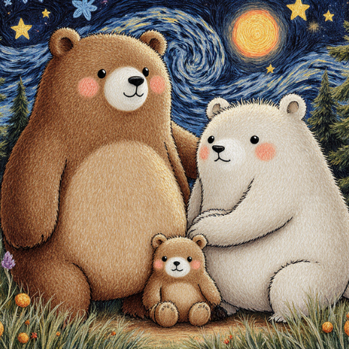 LumoBears: The Hungry Night — Papa Bear, Mama Bear and their little one under the starry night